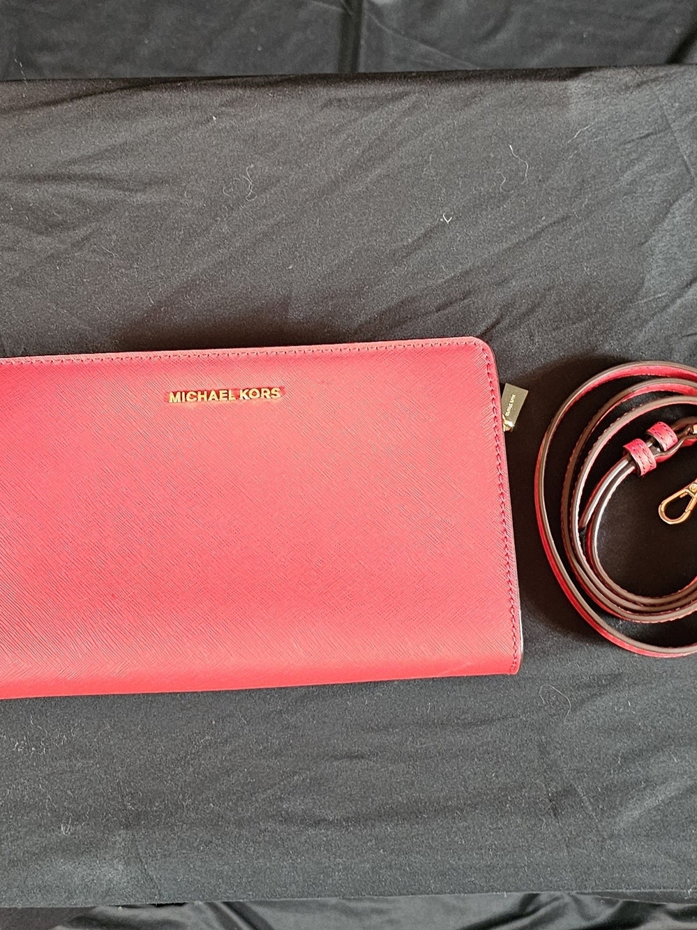 Michael Kors Red Saffiano Crossbody Wallet with Strap